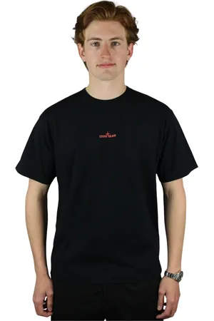Stone Island Top, Herre, Sort, M, Bomuld, Kæmmet Bomuld Jersey i Sort/Rød