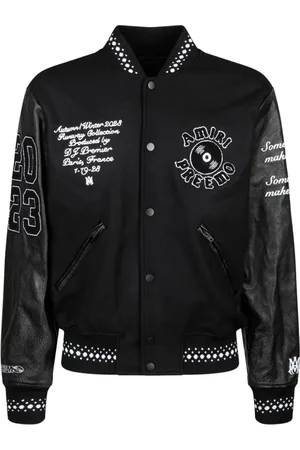 AMIRI Jakke, Herre, Sort, XL, Uld, Sort Varsity Jakke med Applique Logo