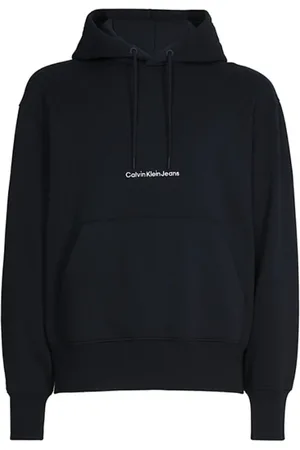 Calvin Klein Sweathshirts & Hoodies, Herre, Sort, 2XS, Uld, Sort Institutionel Hættetrøje med Hvidt Logo