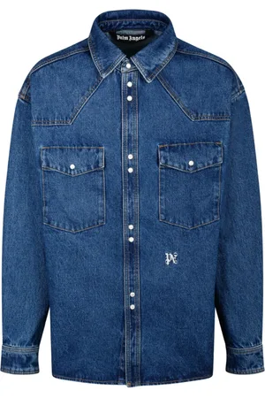 Palm Angels Skjorte, Herre, Blå, M, Denim, Blå Denimjakke med Kontrastknapper