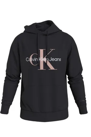 Calvin Klein Sweathshirts & Hoodies, Herre, Sort, 2XS, Uld, Sort hættetrøje med Monologo-logo