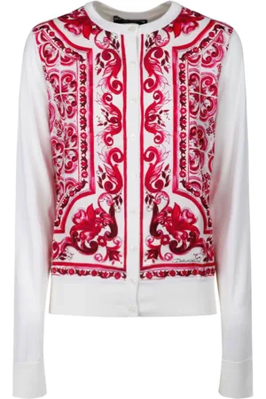 Dolce & Gabbana Strik, Dame, Flerfarvet, XS, Fucsia Maiolica Print Cardigan Sweaters