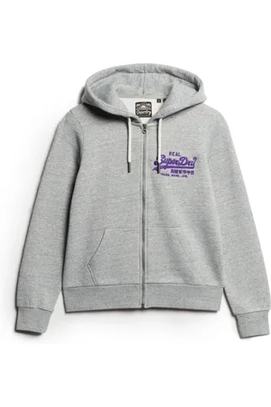 Superdry Sweathshirts & Hoodies, Dame, Grå, L, Bomuld, Neon Grafisk Ziphood Bomuld Grå