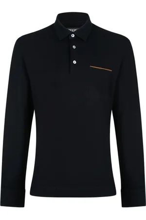 Ermenegildo Zegna Top, Herre, Sort, XL, Bomuld, Sort Bomuldspolo Skjorte Langærmet