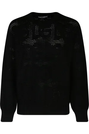 Dolce & Gabbana Strik, Herre, Sort, M, Uld, Sort Jacquard Logo Uld Sweater