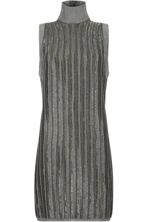 Tom Ford Kjole, Dame, Grå, M, Uld, Metallic Olive Minikjole