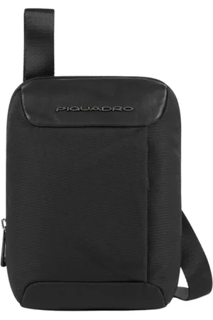 Piquadro Taske, Herre, Sort, ONE SIZE, Læder, Lille Stof og Læder Crossbody Taske Sort Mænd