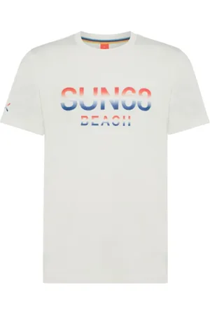sun68 Top, Herre, Hvid, 2XL, Bomuld, Hvid Bomuld Kortærmet T-shirt med Stort Logo