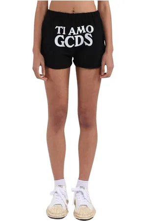GCDS Shorts, Dame, Sort, L, Bomuld, Bomuld Elastisk Talje Shorts med Kærlighedstryk