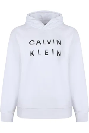 Calvin Klein Sweathshirts & Hoodies, Herre, Hvid, XL, Bomuld, Hvid Logo Print Hættetrøje