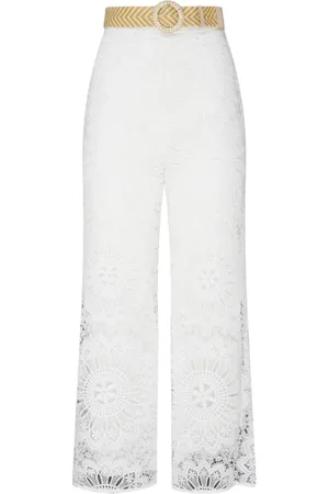 ZIMMERMANN Bukser, Dame, Hvid, XS, Dolly Lace Wide Leg Bukser