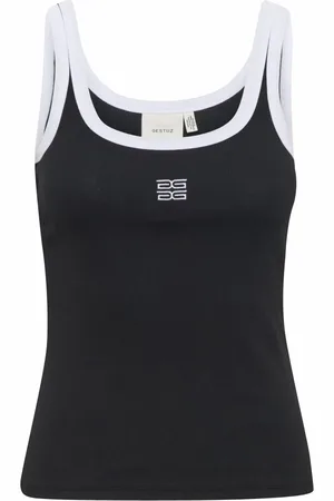 Gestuz Top, Dame, Sort, M, Bomuld, Sort Kontrast Logo Slim Fit Top
