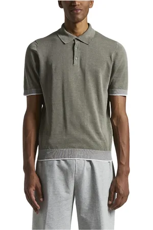 PESERICO SIGN Strik, Herre, Grøn, XS, Bomuld, Linned og bomuld crepe polo shirt