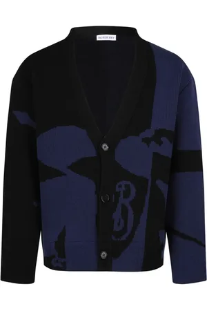 Burberry Strik, Herre, Sort, L, Uld, Sort uld cardigan med rytter