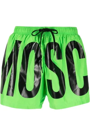 Moschino Badetøj, Herre, Grøn, M, Nylon, Fluorescerende svømmeboksershorts med sort tryk