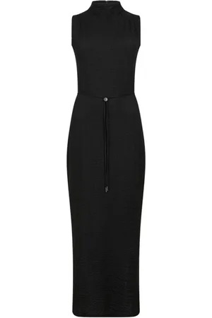Calvin Klein Kjole, Dame, Sort, M, Polyester, Sort Lang Kjole med Snøreliv