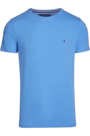 Tommy Hilfiger Top, Herre, Blå, 2XL, Bomuld, Lysblå T-shirt med Logopatch