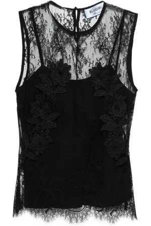 Blugirl Top, Dame, Sort, M, Sort Ærmeløs Top med Blomster