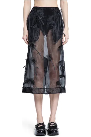 Simone Rocha Nederdel, Dame, Sort, 2XS, Organza, Blomsterapplikation Organza Blyant Nederdel