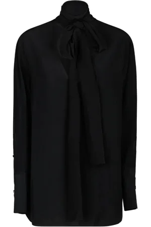 Givenchy Bluser & Skjorter, Dame, Sort, S, Sort silkebluse med lavalliere