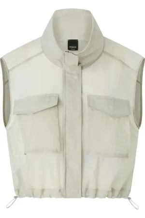 Pinko Jakke, Dame, Grå, M, Lys Grå Cropped Gilet Jakke