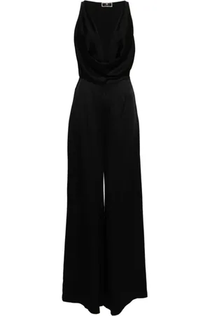 Elisabetta Franchi Jumpsuits & Playsuits, Dame, Sort, M, Uld, Sort Jumpsuit med Gylden Metal Bh
