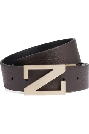 Ermenegildo Zegna Tilbehør, Herre, Brun, 115 CM, Læder, Brun Monogram Spænde Læderbælte
