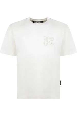 Palm Angels Top, Herre, , L, Broderet Logo Hvid T-shirt