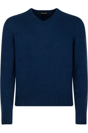 Tom Ford Strik, Herre, Blå, S, Cashmere, Mørkeblå V-hals Cashmere Pullover