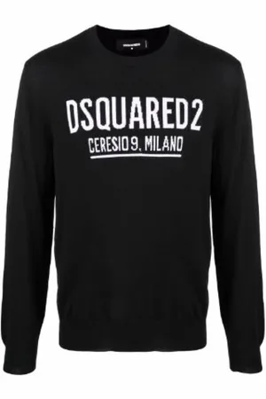 Dsquared2 Sweathshirts & Hoodies, Herre, Sort, S, Uld, Navy Blue Logo Print Sweater
