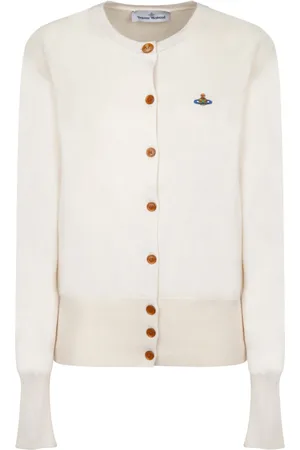 Vivienne Westwood Strik, Dame, , L, Uld, Off White Cardigan med Amber Knapper