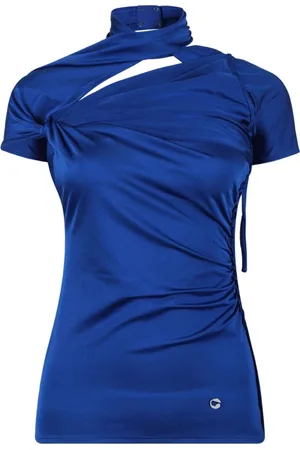 COPERNI Bluser & Skjorter, Dame, Blå, M, Blå Asymmetrisk T-shirt med Rynkedetaljer