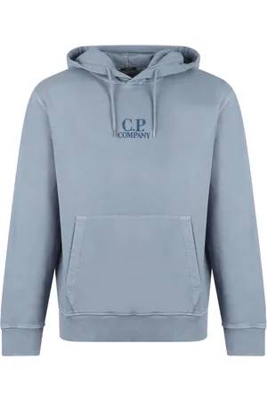 C.P. Company Sweathshirts & Hoodies, Herre, Blå, XL, Bomuld, Logo Broderet Hættetrøje i Lyseblå
