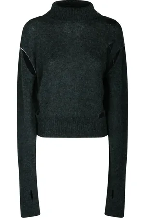 Maison Margiela Strik, Dame, Grøn, XS, Uld, Mørkegrøn Alpaka Uldbluse