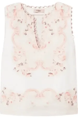 Twin-Set Top, Dame, Hvid, M, Linned, Blomstret Linnedtop Lige snit