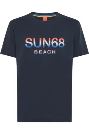 sun68 Top, Herre, Blå, L, Bomuld, Blå T-shirt med stort logo
