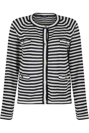 Max Mara Strik, Dame, Flerfarvet, S, Linned, Sort og hvid linned cardigan