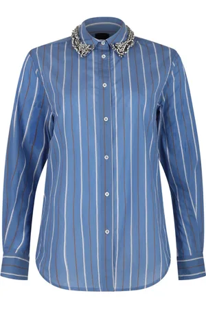 Pinko Bluser & Skjorter, Dame, Blå, M, Bomuld, Stribet Cerulean Blå Bomuldsskjorte