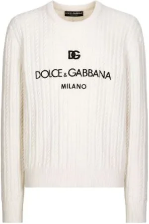 Dolce & Gabbana Strik, Herre, Hvid, L, Hvid Crew Neck Broderet Logo Sweater