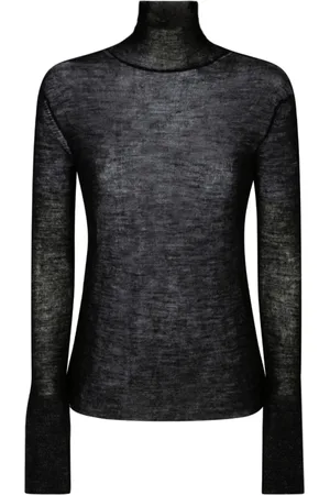 Jil Sander Strik, Dame, Sort, XS, Uld, Sort højhalset uldtrøje