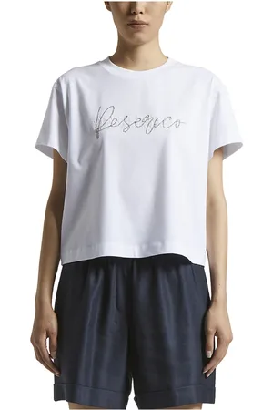 PESERICO SIGN Top, Dame, Hvid, 3XS, Bomuld, Bi-elastisk T-shirt i bomuldsjersey med logo