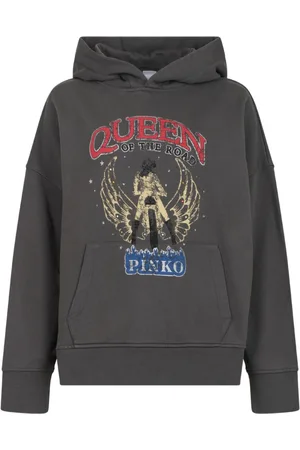 Pinko Sweathshirts & Hoodies, Dame, Grå, XS, Bomuld, Mørkegrå hættetrøje med grafisk print