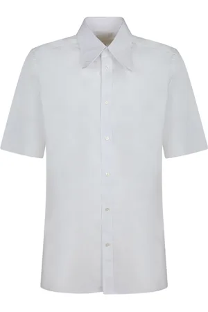 Maison Margiela Skjorte, Herre, Hvid, M, Bomuld, Hvid Poplin Skjorte med Signaturdetaljer
