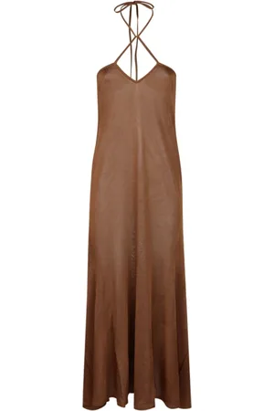 Tom Ford Kjole, Dame, Brun, M, Bronze Maxi Kjole Halter Neck Ankel