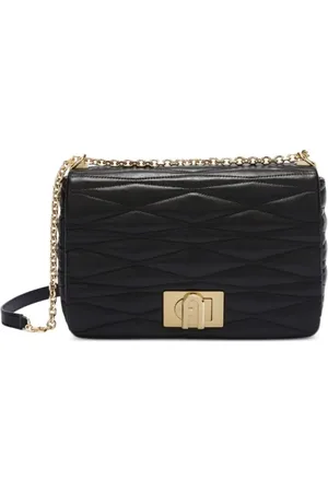 Furla Taske, Dame, Sort, ONE SIZE, Uld, Quiltet Sort Skuldertaske med Kæde