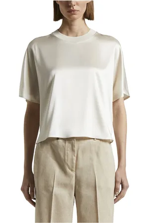 PESERICO SIGN Top, Dame, , M, Satin, Blank stræk silke satin T-shirt
