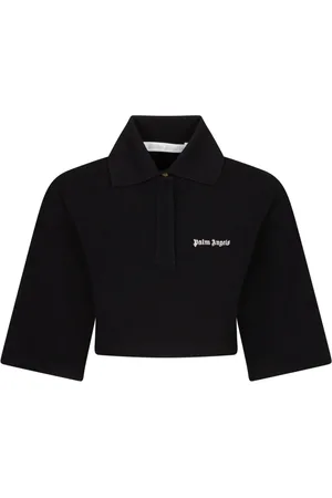 Palm Angels Top, Dame, Sort, XS, Bomuld, Sort Cropped Polo Skjorte