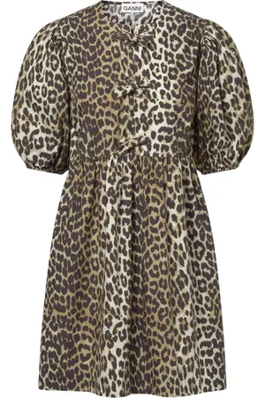 Ganni Kjole, Dame, Flerfarvet, L, Bomuld, Leopard Printet Mini Kjole