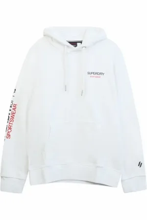 Superdry Sweathshirts & Hoodies, Herre, Hvid, XL, Bomuld, Vintage Grafisk Hættetrøje Hvid Bomuld