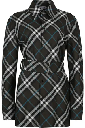 Burberry Bluser & Skjorter, Dame, Sort, M, Uld, Sort Bæltet Check Skjorte